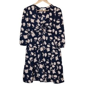 Womens Dark Floral Midi Dress Feminine Romantic Boho Tiered V Neck Size Large